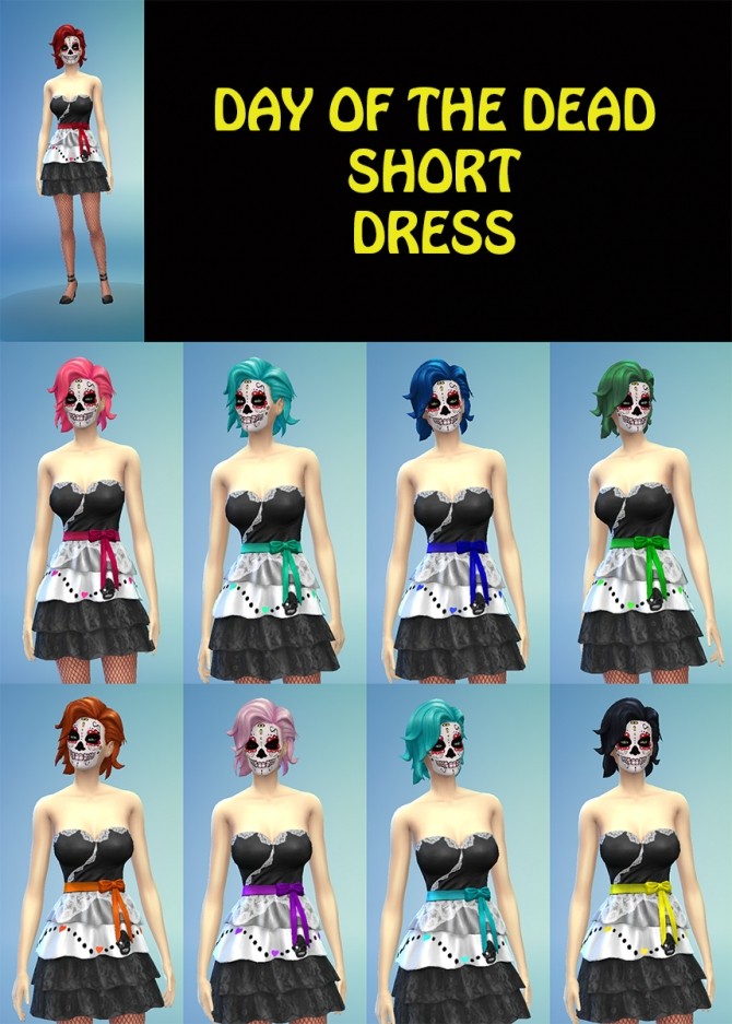 Sims 4 Short Day of the Dead Dress by Simmiller at Mod The Sims
