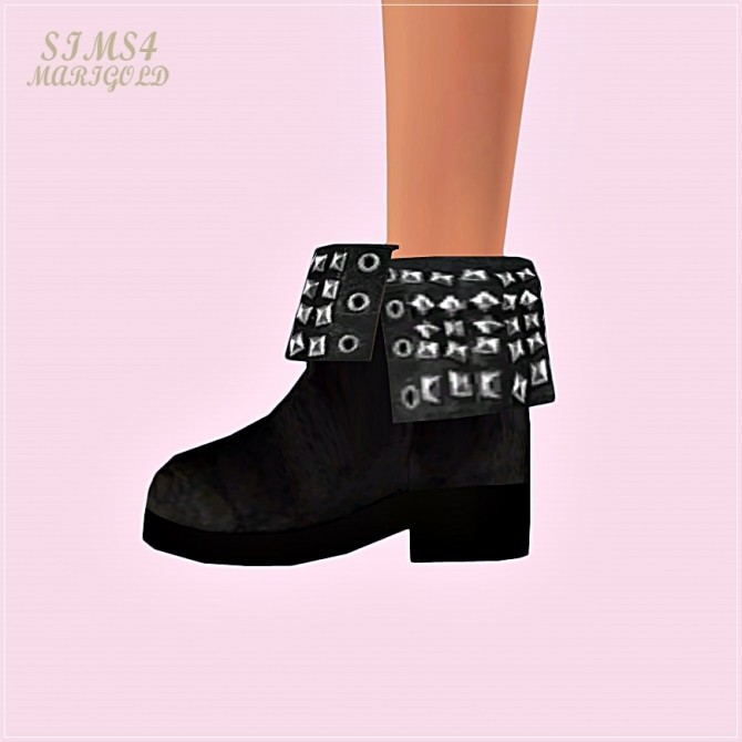 Sims 4 Turn down collar stud ankle boots at Marigold