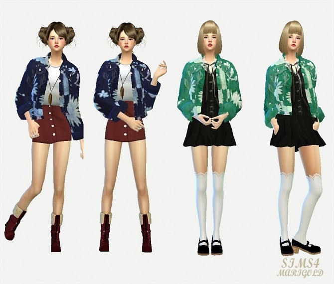 Sims 4 Flower denim ACC jacket at Marigold