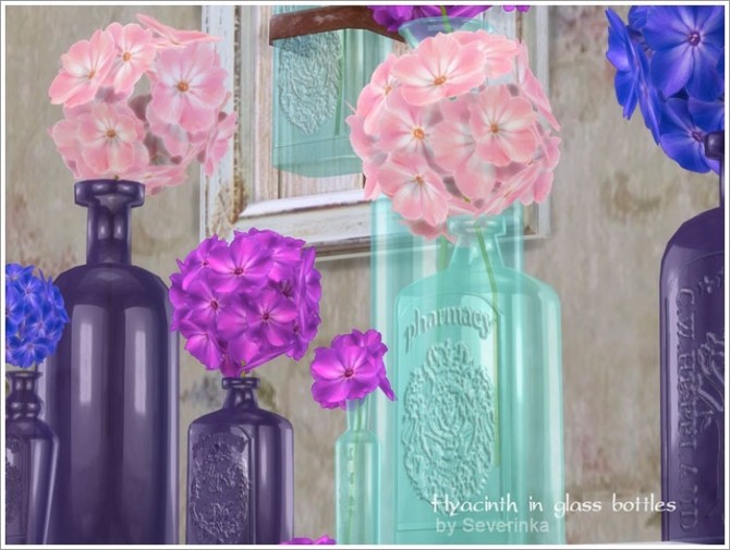 Sims 4 Hyacinth in glass bottles at Sims by Severinka