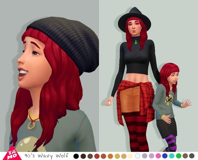 Sims 4 90s Wavy Wolf hair for Ladies+Girls at Tamo