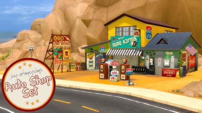 Sims 4 Auto Shop and Gas Station Set at Oh My Sims 4