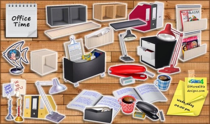 Sims 4 Office time clutter set at SIMcredible! Designs 4