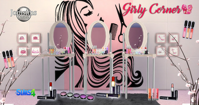 Sims 4 Girly corner set make up deco clutter at Jomsims Creations