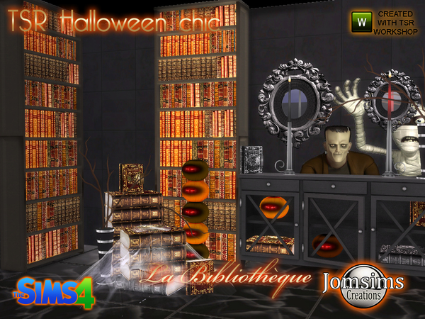 Sims 4 Tsr halloween chic set la bibliotheque by jomsims at TSR