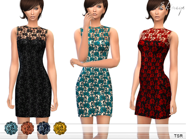 Sims 4 Sleeveless Lace Bodycon Dress by ekinege at TSR