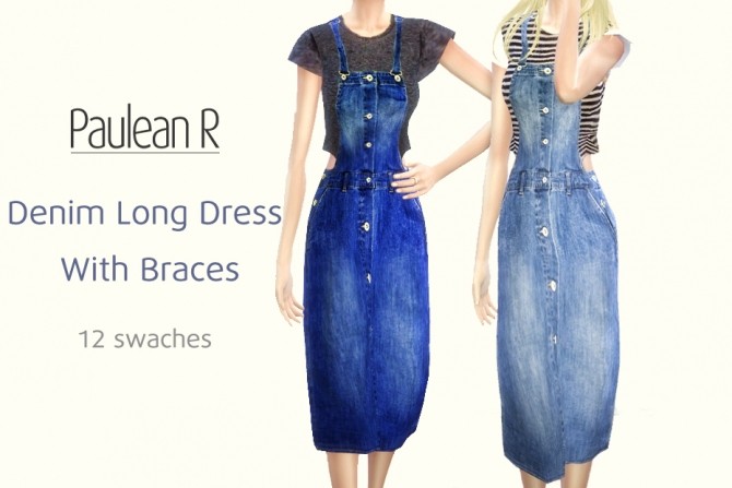 Sims 4 Denim Dress Skirt With Braces at Paulean R