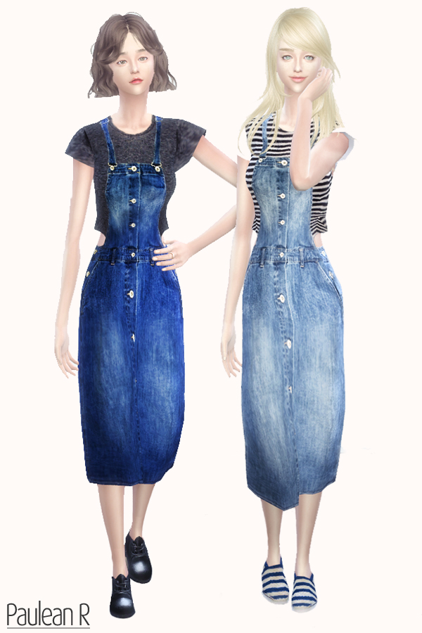 Sims 4 Denim Dress Skirt With Braces at Paulean R