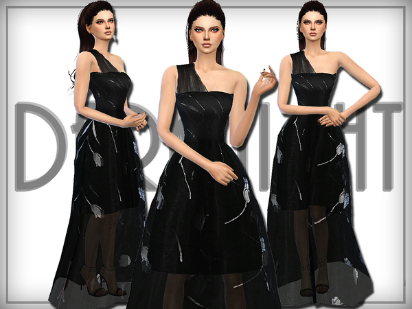 Sims 4 One Shoulder Tulle Gown by DarkNighTt at TSR