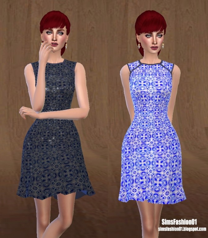 Sims 4 Geometric Print Dress at Sims Fashion01