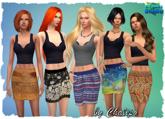 Sims 4 5 short skirts by Chalipo at All 4 Sims