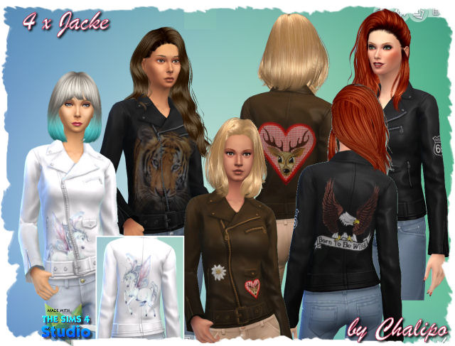 Sims 4 4 (F) leather jackets by Chalipo at All 4 Sims