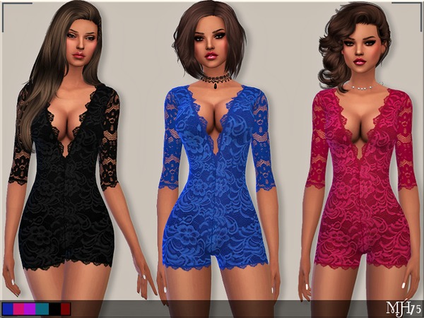Sims 4 Lace Plunge Romper by Margeh 75 at TSR
