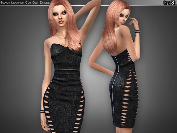 Sims 4 Black Leather Bandage Dress by Cre8Sims at TSR