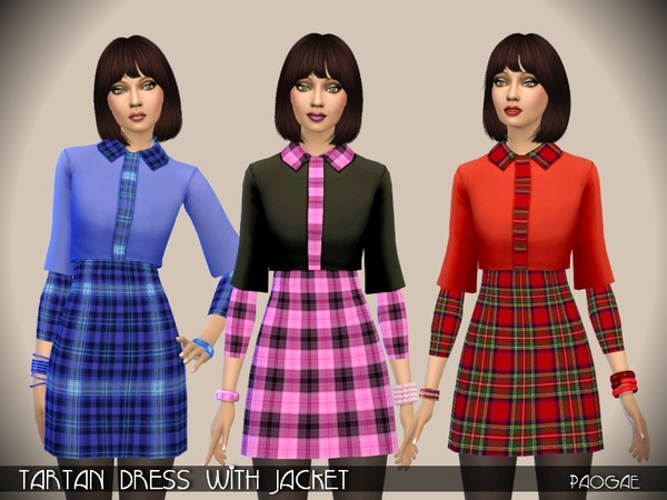 Sims 4 Tartan Dress with Jacket by Paogae at TSR