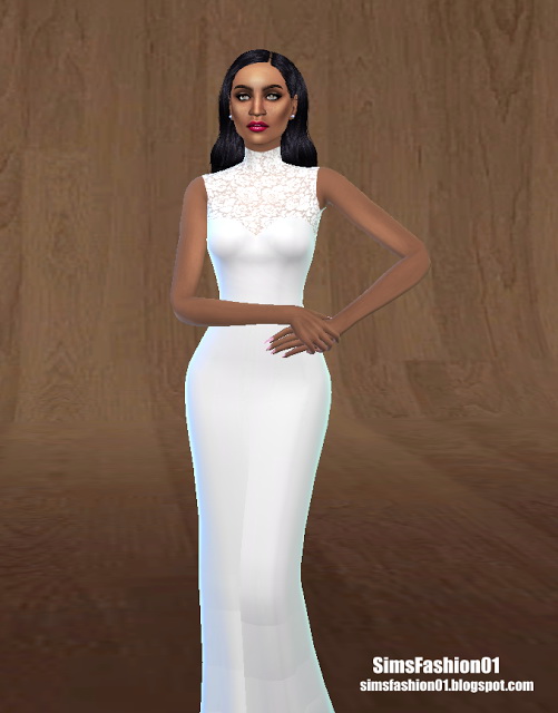Sims 4 Tulle Wedding Dress with Floral Lace at Sims Fashion01