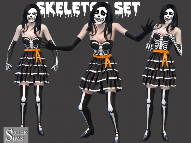 Sims 4 Skeleton Set: gloves, dress, stockings at Seger Sims