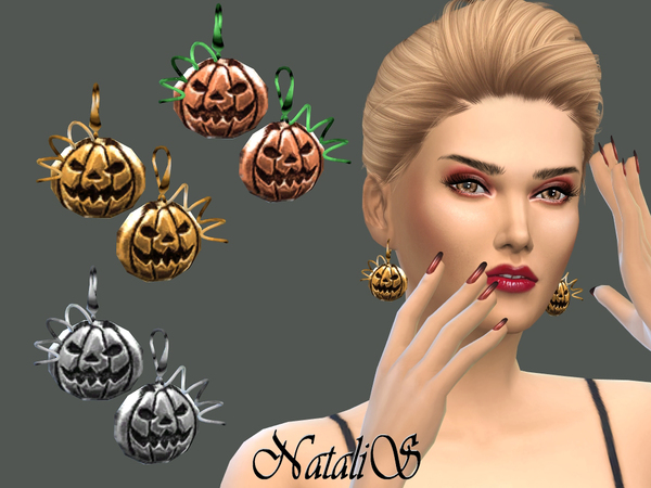 Sims 4 Halloween Pumpkin Earrings by NataliS at TSR