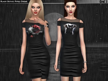 Black Gothic Piped Dress by Cre8Sims at TSR