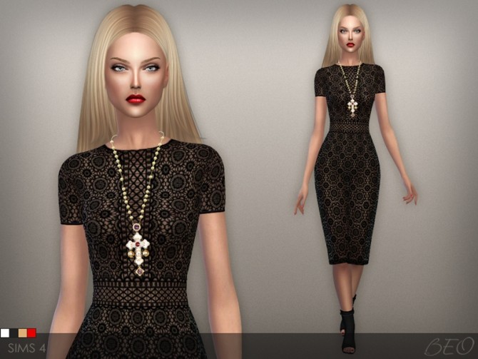 Sims 4 LACE TRANSPARENT MIDI DRESS at BEO Creations