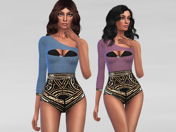 Sims 4 One Shoulder Bodysuit by Puresim at TSR