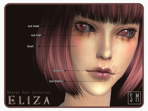 Sims 4 Eliza Broken Doll Makeup Collection by Screaming Mustard at TSR