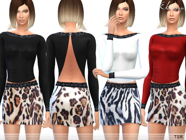 Sims 4 Open Back Top & Animal Print Skirt by ekinege at TSR