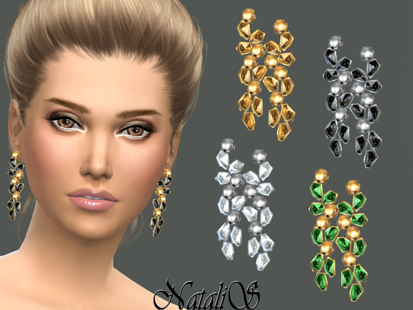 Sims 4 Crystals and beads earrings by NataliS at TSR
