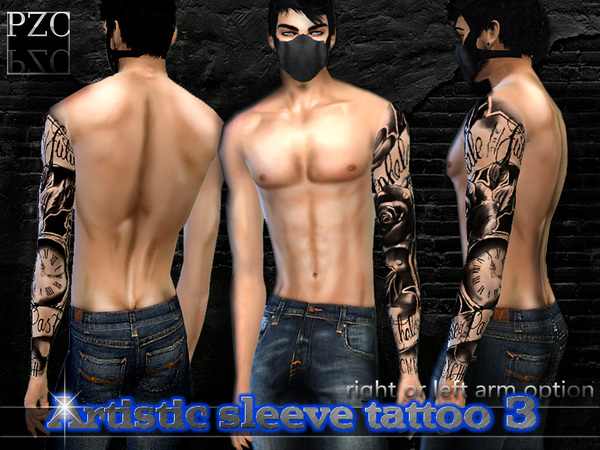 Sims 4 Artistic Full Sleeve Tattoo 3 by Pinkzombiecupcakes at TSR