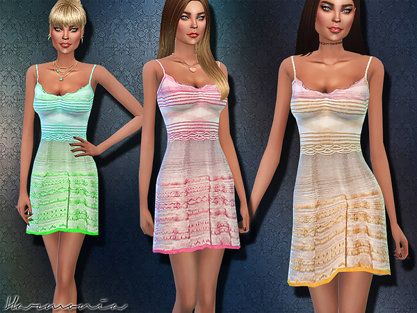 Sims 4 Silvery Multicolor Crochet Knit Dress by Harmonia at TSR
