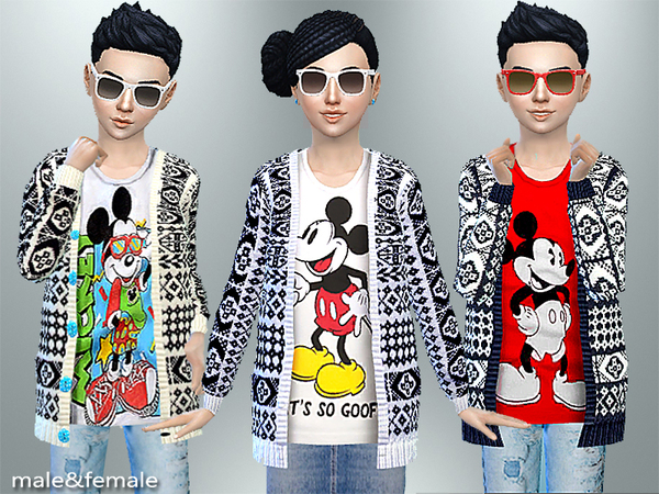 Sims 4 PZC Mickey Mouse Fall Cardigan by Pinkzombiecupcakes at TSR
