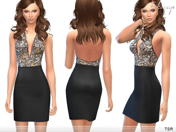 Sims 4 Sequin Halter Dress by ekinege at TSR