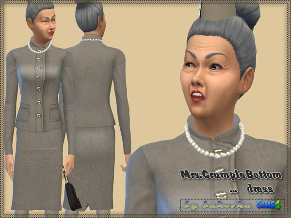 Sims 4 Mrs. Crumple dress, hat, necklace and handbag by bukovka at TSR