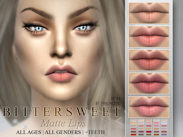 Sims 4 Bittersweet Matte Lipstick 30 Colors N34 by Pralinesims at TSR