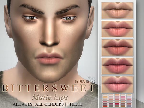 Sims 4 Bittersweet Matte Lipstick 30 Colors N34 by Pralinesims at TSR