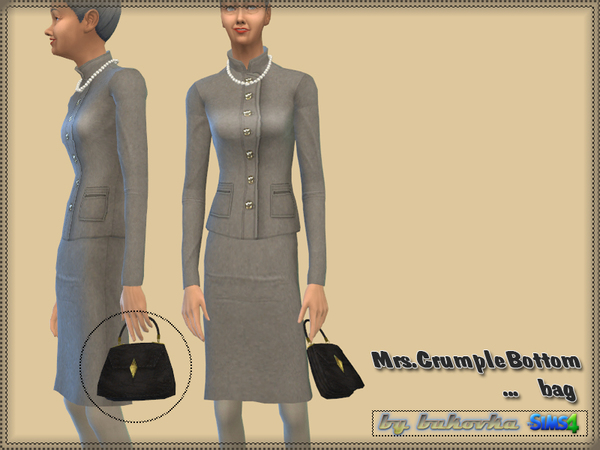 Sims 4 Mrs. Crumple dress, hat, necklace and handbag by bukovka at TSR