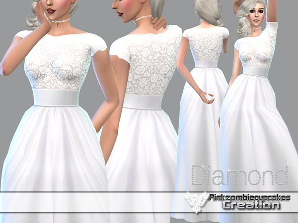Sims 4 PZC Diamond Wedding Gown by Pinkzombiecupcakes at TSR