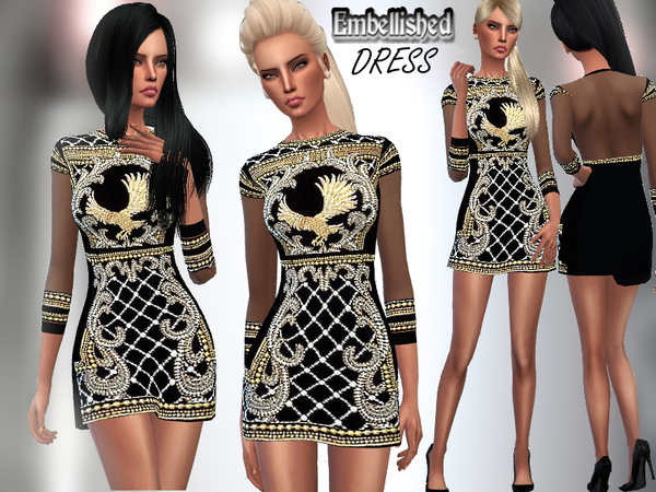 Sims 4 Embellished Dress by Puresim at TSR