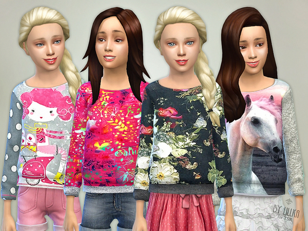 Sims 4 Printed Sweatshirt for Girls P05 by lillka at TSR