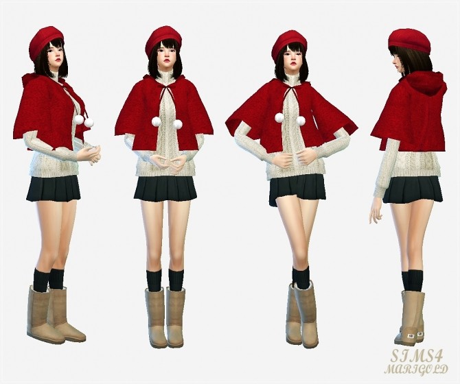 Sims 4 Female hood cape coat at Marigold