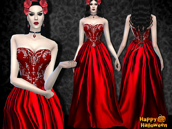 Sims 4 PZC Draculas Bride Dress for Halloween by Pinkzombiecupcakes at TSR