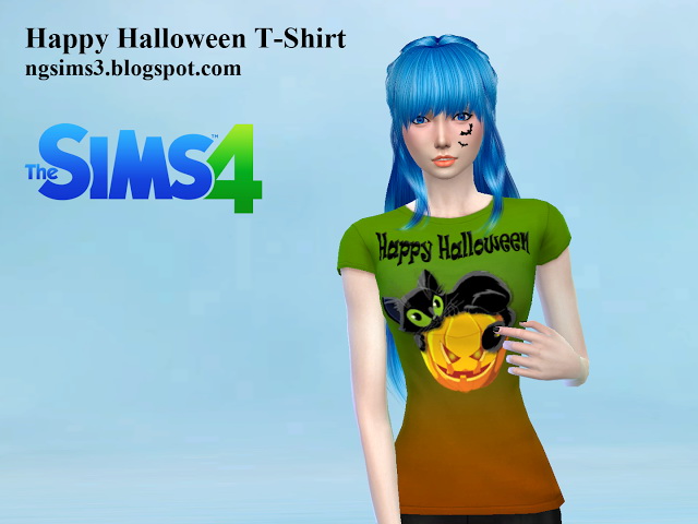 Sims 4 Happy Halloween T Shirt & Pumpkin Face Paint at NG Sims3