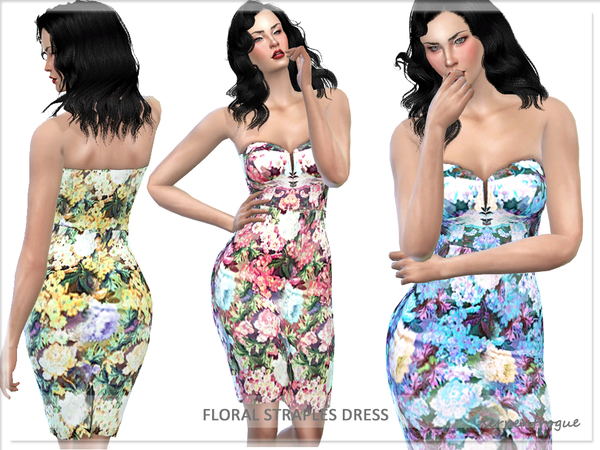 Sims 4 Strapless Floral Dress by Serpentrogue at TSR