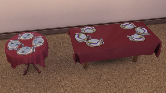 Sims 4 Tablecloth, placemats, cutlery and plates by necrodog at Mod The Sims