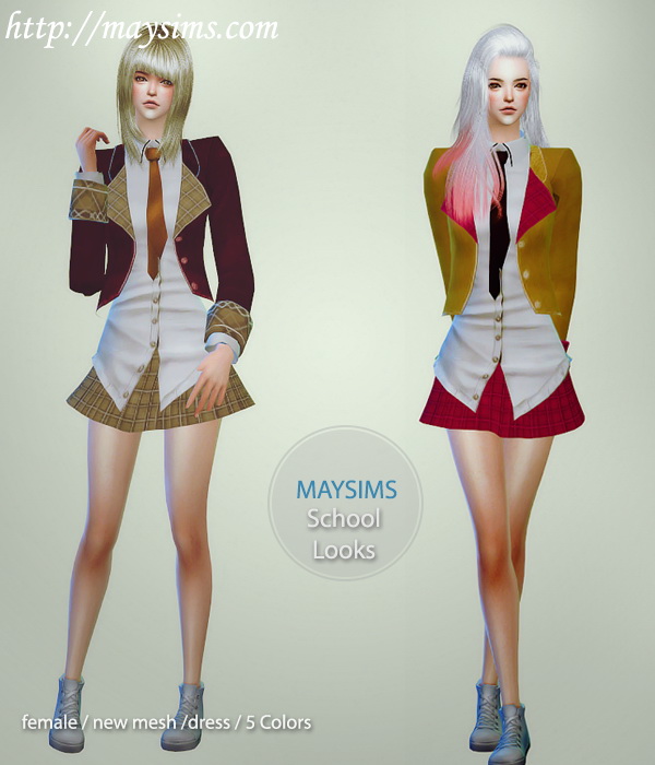 Sims 4 School Look Clothes (Lv Release) at May Sims