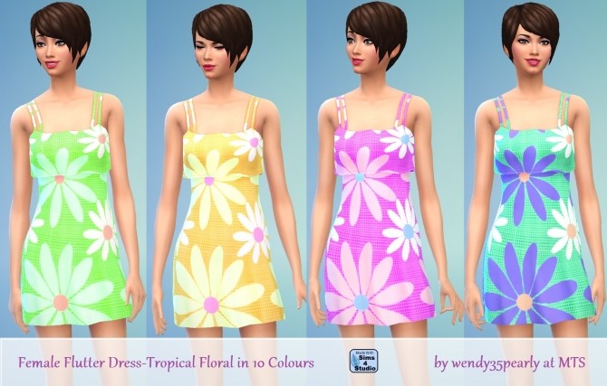 Sims 4 Flutter Dress Tropical Floral by wendy35pearly at Mod The Sims