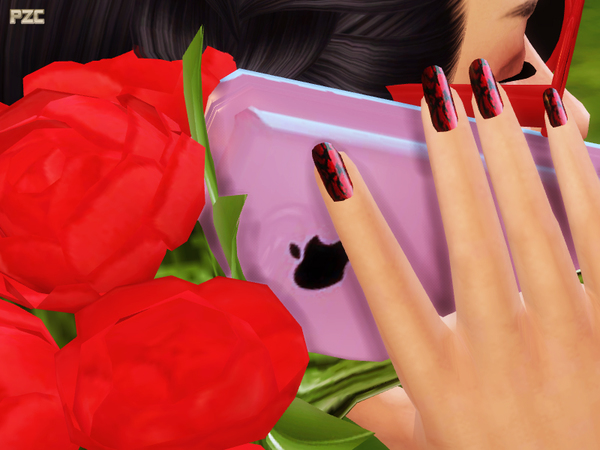 Sims 4 Red Passion Nails by Pinkzombiecupcakes at TSR