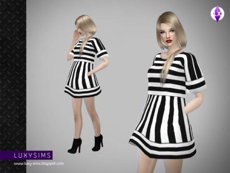 Striped Short Dress by LuxySims3 at TSR
