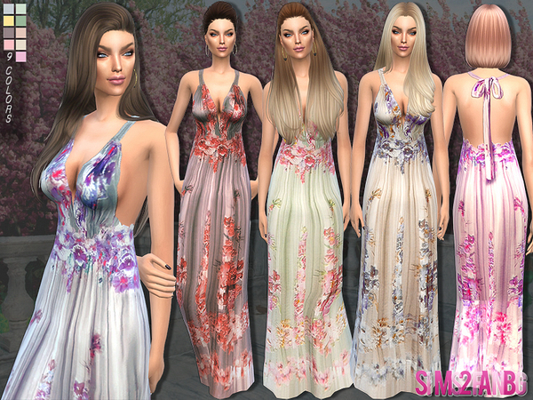 Sims 4 85 Long floral dress by sims2fanbg at TSR