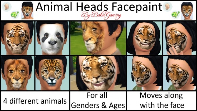 Sims 4 Animal Heads Face Paint by Bakie at Mod The Sims